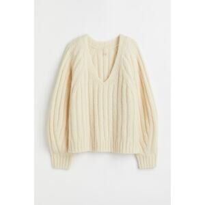 H&M Off-White Wool Alpaca mix V-Neck Sweater